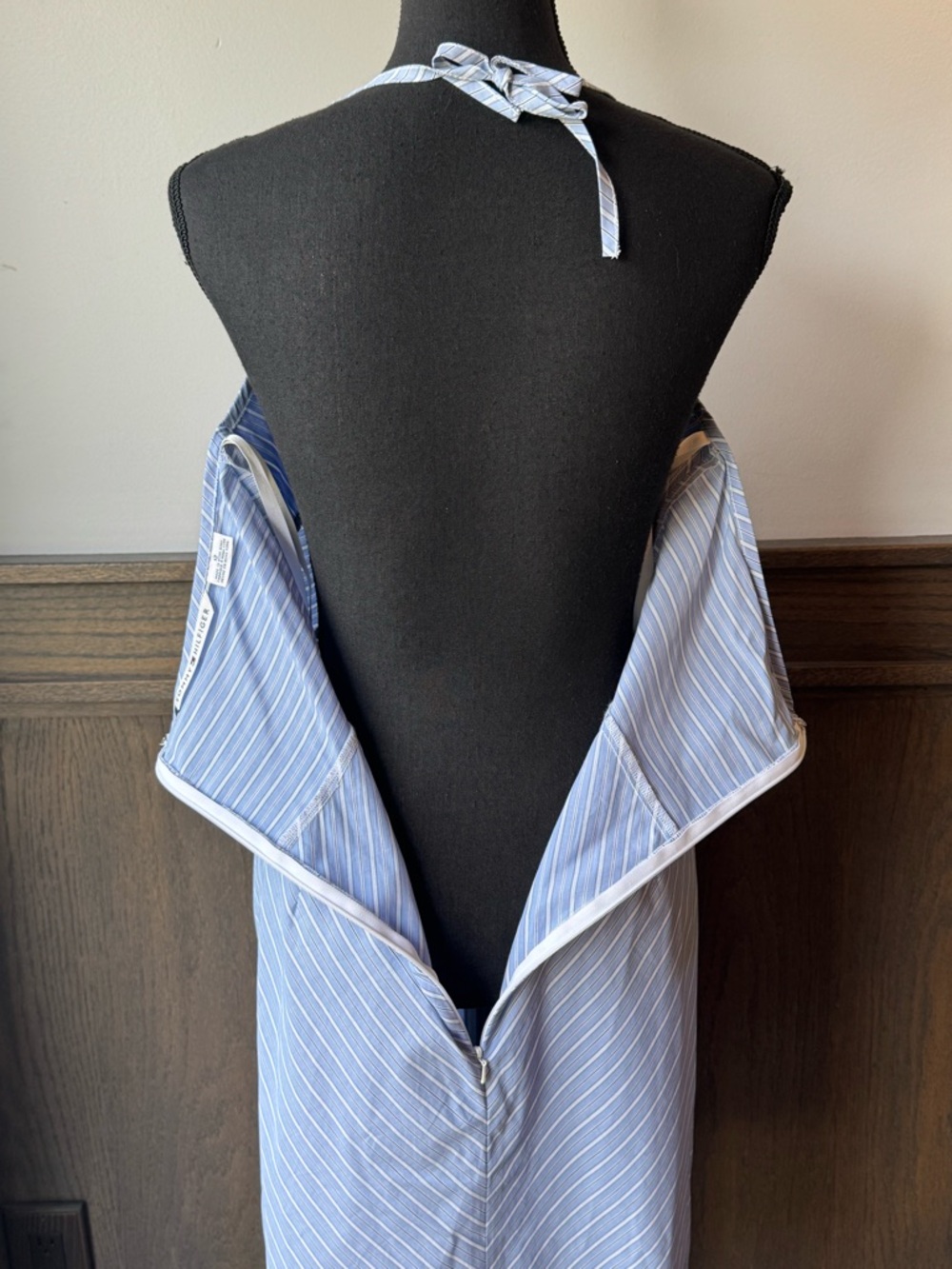 Tommy Hilfiger Light Blue & White Striped v neck cotton halter dress 12 EUC - Picture 6 of 10
